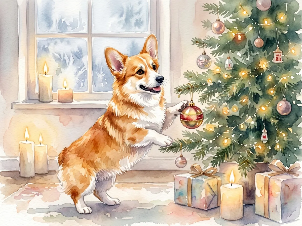 Pembroke Welsh Corgi watercolor calendar month 12